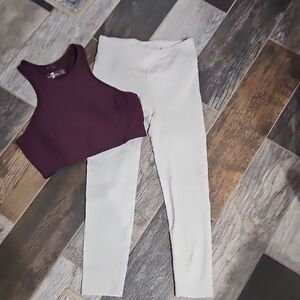 Outdoor Voices Cream Leggings and Maroon Cropped Tank